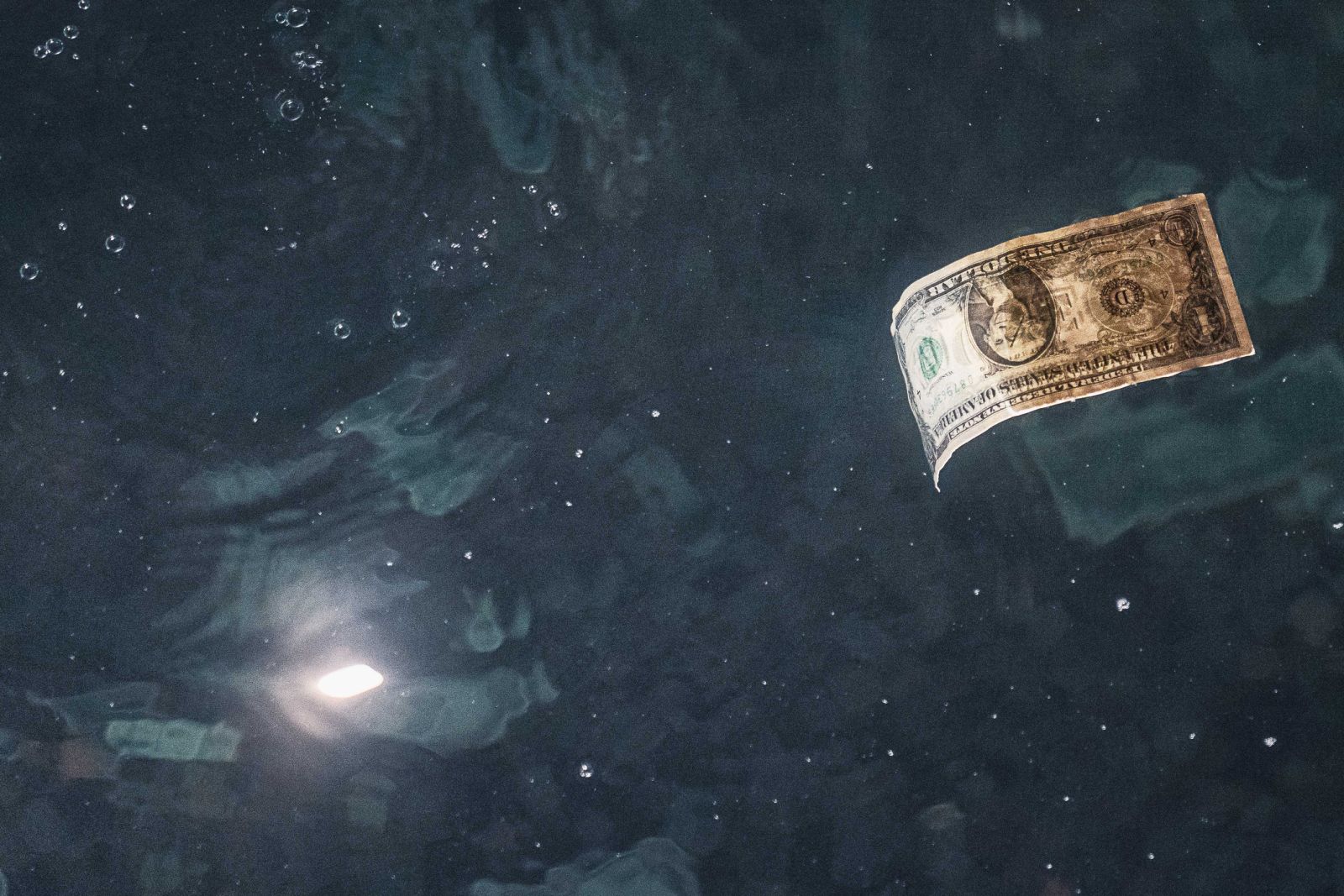 Dollars and Wallets - A one dollar bill floating in water by Wirestock via iStock